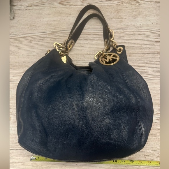 Michael Kors Large Fulton Triple Compartment Hobo Shoulder Bag Navy Leather Gold - Picture 11 of 16